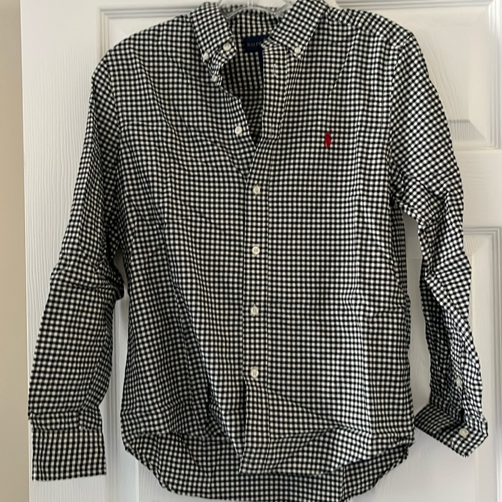 Boys Ralph Lauren Black/White plaid button up size (14-16)